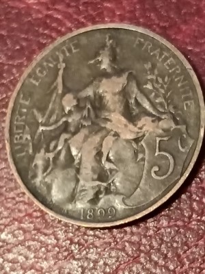 5 centimes 1899 Franta, stare EF+ [poze]. Discount conform descriere [10 - 20 %. Vezi descrierea.]. foto