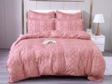 Lenjerie pat dublu cu smocuri brodate,bumbac finet,6 piese,roz-A338