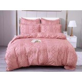 Lenjerie pat dublu cu smocuri brodate,bumbac finet,6 piese,roz-A338