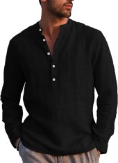 Camasa casual de vara LVCBL, cu maneci lungi pentru barbati, negru, 3XL - OUTLET