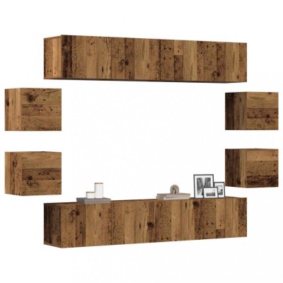 vidaXL Set dulap TV 8 piese montat pe perete lemn vechi lemn prelucrat 3328949 foto
