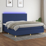 Cumpara ieftin Pat cu arcuri, saltea și LED, albastru, 200x200 cm, textil