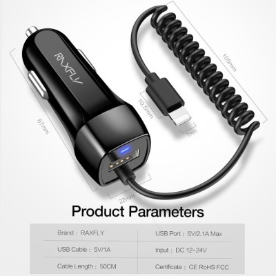 Incarcator auto RXFLY Cablu Spiralat Lightning Iphone AutoProtect KeyCars foto