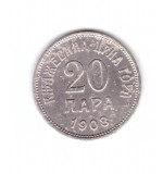 Moneda Muntenegru 20 para 1908, stare relativ buna, curata, Europa, Nichel