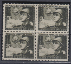 ROMANIA 1953 LP 353 ZIUA ARMATEI BLOC DE 4 TIMBRE MNH foto