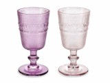 Cumpara ieftin Set 6 pahare cu picior sticla roz &Oslash; 8,5 cm x 16,5 H, 300 ml