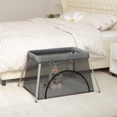 vidaXL Țarc pentru copii cu saltea, gri &icirc;nchis, p&acirc;nză textil