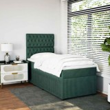 Gossi pat box spring cu saltea, verde inchis, 90x190 cm, catifea