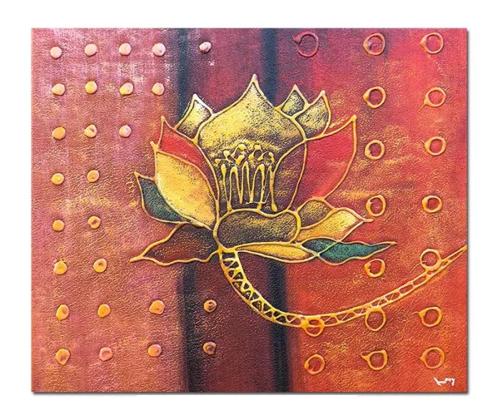 Tablou trandafir in abstract pictat manual, 60x50cm ulei pe panza efect 3D, gata de agatat pe perete