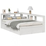 VidaXL Pat cu bibliotecă fără saltea, alb, 160x200 cm, lemn masiv pin
