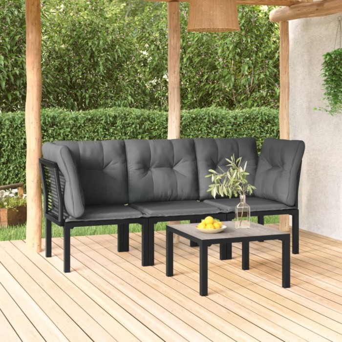 Gossi set mobilier de gradina, 4 piese, negru si gri, poliratan