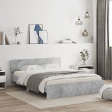vidaXL Cadru de pat cu tăblie și LED, gri beton, 160x200 cm 3207598