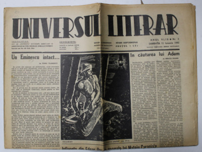 UNIVERSUL LITERAR , SAPTAMANAL , CONTINE ARTICOLE DE MIRCEA ELIADE , EMIL GULIAN , TOMA VLADESCU , NR. 3 , 13 IANUARIE , 1940 foto