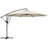 Outsunny Umbrelă laterală aprox. &Oslash;300 cm Reglabilă Umbrelă cu manivelă Picior &icirc;n cruce Coarde de v&acirc;nt Husă de protecție Crem-alb | Aosom Romania