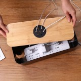 Organizator de cabluri cu capac, pentru birou, multifunctional, cu orificii rotunde, negru/maro