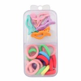 Cumpara ieftin Set accesorii par 18 elastice si 5 cleme forma inimioara, multicolor, cutie organizator
