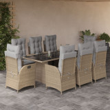 Set de masa pentru gradina, 9 piese, cu perne, bej, poliratan GartenMobel Dekor, vidaXL