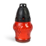 Lumanare din sticla rosie cu capac din plastic negru &ndash; 14 cm Best CarHome