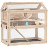 PawHut Cușcă pentru hamster din lemn 3 etaje 76 x 45,5 x 77 cm Cușcă pentru rozătoare cu tavă detașabilă Placă acrilică Roată | Aosom Romania