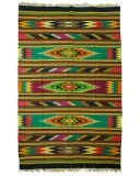 Covor traditional vintage din l&acirc;nă 193&times;297, țesut la război, model geometric cu dungi, cu franjuri