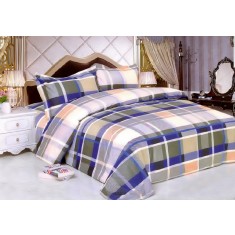Lenjerie de pat pentru o persoana cu husa de perna dreptunghiulara, Aurora, bumbac ranforce, gramaj tesatura 120 g/mp, multicolor