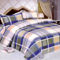 Lenjerie de pat pentru o persoana cu husa elastic pat si fata perna dreptunghiulara, Aurora, bumbac ranforce, gramaj tesatura 120 g/mp, multicolor