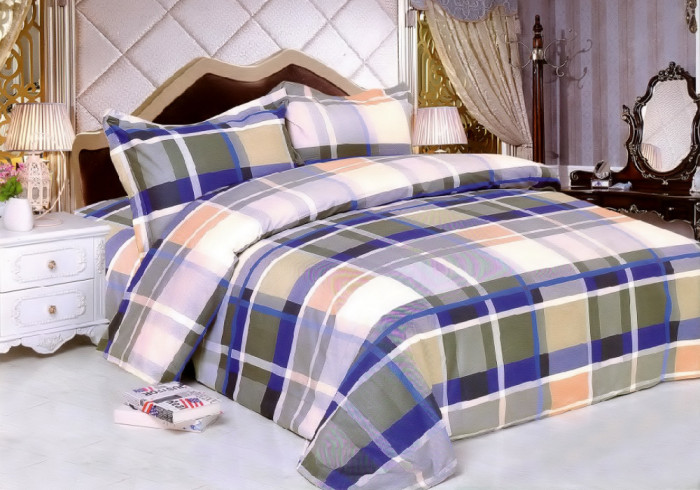 Lenjerie de pat pentru o persoana cu husa de perna dreptunghiulara, Aurora, bumbac ranforce, gramaj tesatura 120 g/mp, multicolor