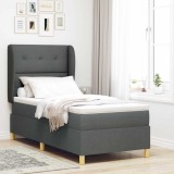 VidaXL Pat box spring cu saltea, gri &icirc;nchis, 90x200 cm, textil