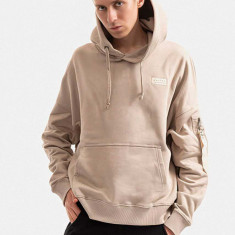 Alpha Industries hanorac de bumbac bărbați, culoarea bej, cu glugă, uni 118349.627-cream