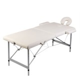Masa de masaj pliabila vidaXL, 2 zone, alb crem, cadru aluminiu, reglabila, tetiera &amp; suport brate incluse, 186x68cm, geanta transport