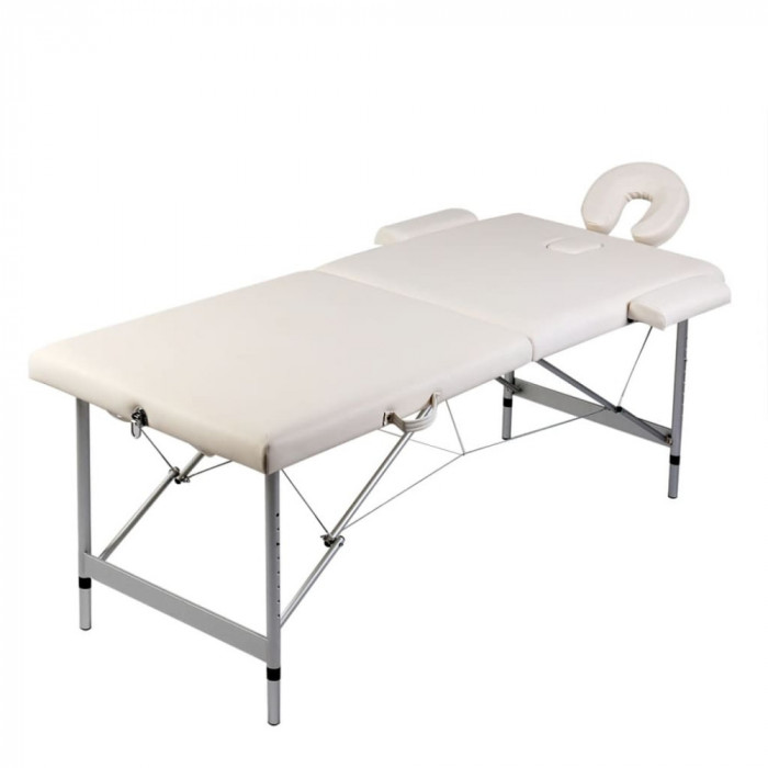 vidaXL Masă de masaj pliabilă, 2 zone, alb crem, cadru din aluminiu 110085