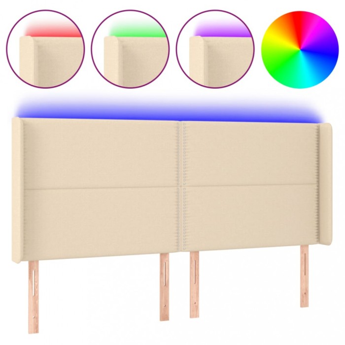 Tablie de pat cu LED, crem, 183x16x118/128 cm, textil