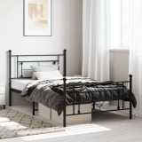 VidaXL Cadru pat metalic cu tăblii de cap/picioare, negru, 107x203 cm