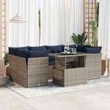 VidaXL Set canapele grădină cu perne 7 piese gri poliratan/lemn acacia 3326112