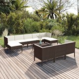 vidaXL Set mobilier de grădină cu perne, 11 piese, maro, poliratan 3094583