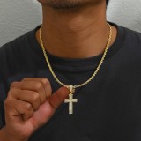 Lant din Inox Placat Aurit Placat Aur 18 K&ndash; Cruce Masiva, Bijuterie Hip-Hop