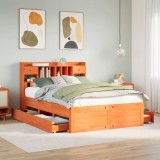 VidaXL Pat cu bibliotecă fără saltea maro 140x200 cm lemn masiv de pin 3308962