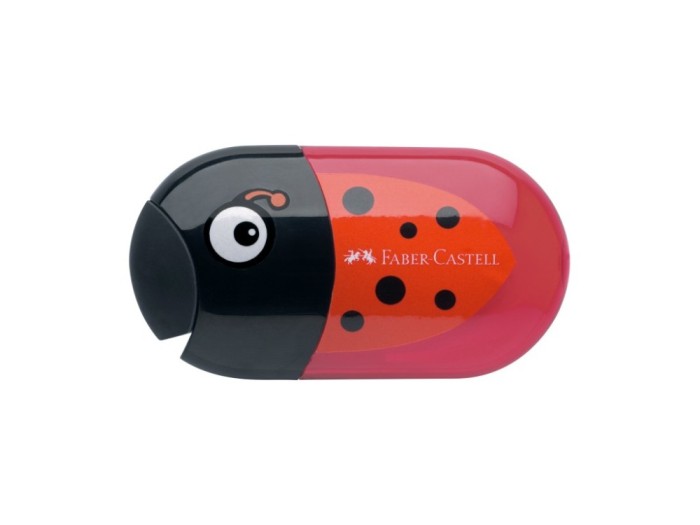 Ascutitoare plastic dubla cu container si radiera buburuza Faber-Castell