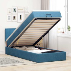 vidaXL Cadru de pat otoman cu saltea Albastru &icirc;nchis 100x200cm catifea