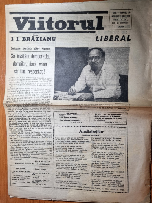 ziarul viitorul 27 iunie 1990-interviu cu ion i. bratianu