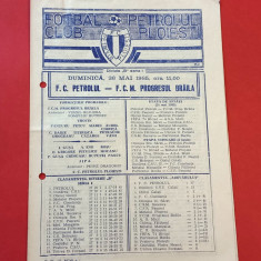 Program meci fotbal PETROLUL PLOIESTI - PROGRESUL BRAILA (26.05.1985)