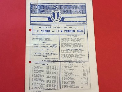 Program meci fotbal PETROLUL PLOIESTI - PROGRESUL BRAILA (26.05.1985) foto