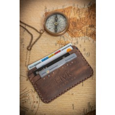 Portcard din Piele Naturala Cusut Manual Remus Suport Carduri Plat Minimalist, Diverse Culori