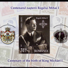 RO 2021 , LP 2343a ,"Centenarul nasterii Regelui Mihai I", colita 881 ,MNH