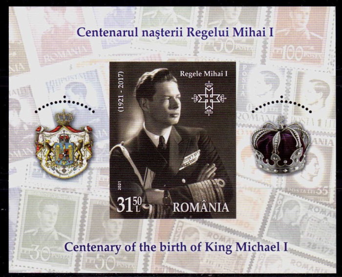 ✅RO 2021 , LP 2343a ,&quot;Centenarul nasterii Regelui Mihai I&quot;, colita 881 ,MNH