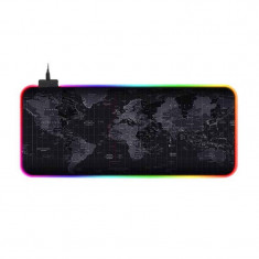 Mousepad Gaming Edman cu Iluminare Led RGB World Map King Size 90x40 cm Negru