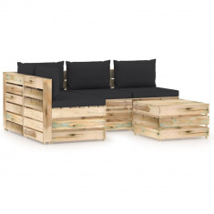 Set mobilier de gradina cu perne, 5 piese, lemn verde tratat GartenMobel Dekor