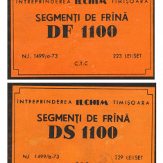 Set 2 etichete rare din comunism, Segmenti de frana DS-DF 1100, ILCHIM Timisoara