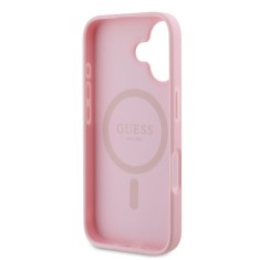 Husa silicon iPhone 16 Plus Guess - Peony Script MagSafe (GUHMP16MPGPYSP) Pink