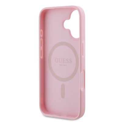 Husa silicon iPhone 16 Plus Guess - Peony Script MagSafe (GUHMP16MPGPYSP) Pink foto